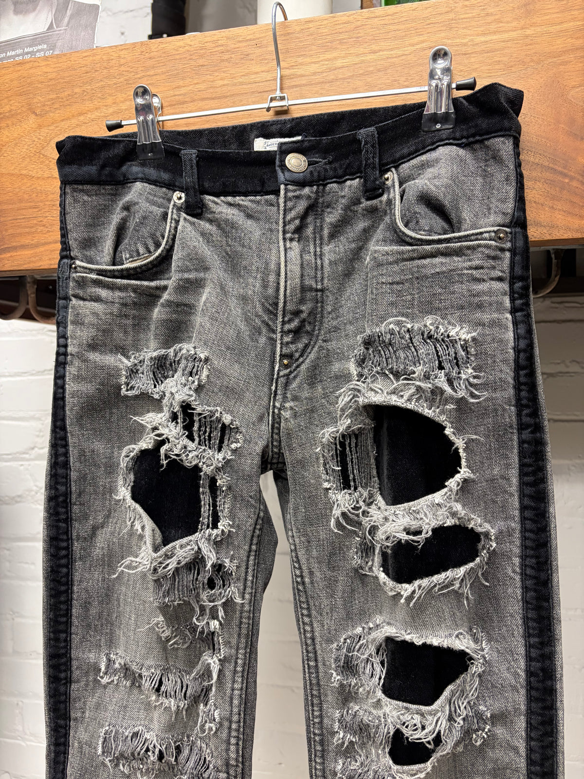 AW2002 Undercover ‘Witches Cell Division’ Crash Distressed Black Velvet Side Seam Denim