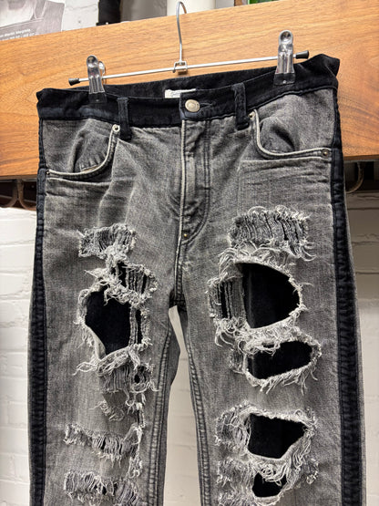 AW2002 Undercover ‘Witches Cell Division’ Crash Distressed Black Velvet Side Seam Denim