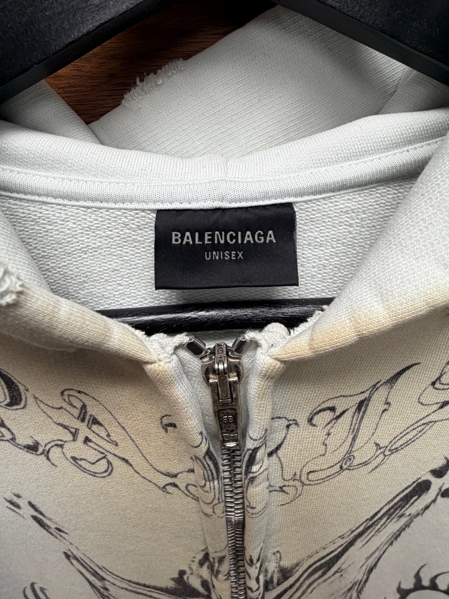 SS2024 Balenciaga ‘Tattoo’ Dirty White Zip Up Hoodie