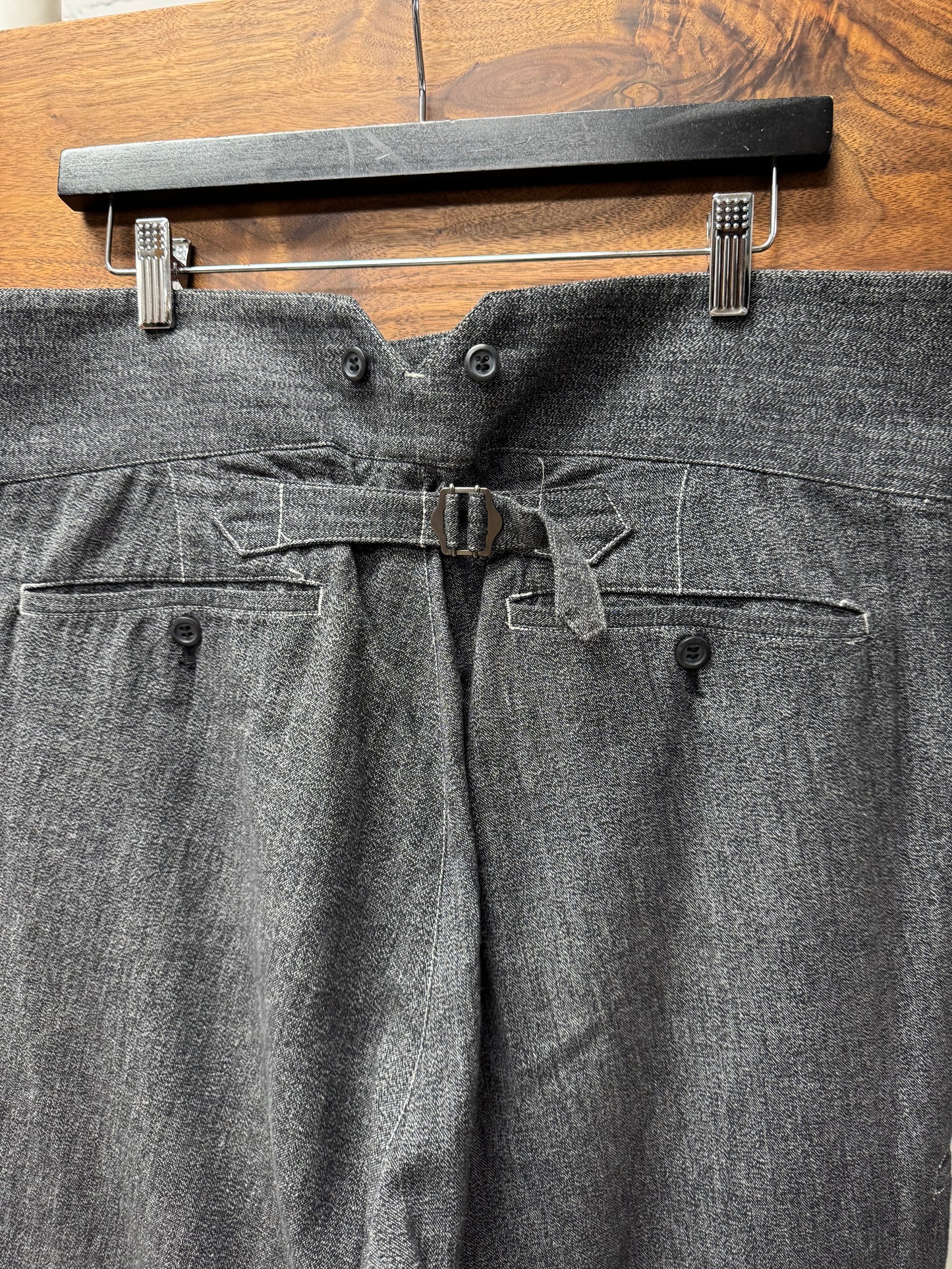 Issey Miyake Buckle Back Grey Speckled Cotton Trousers