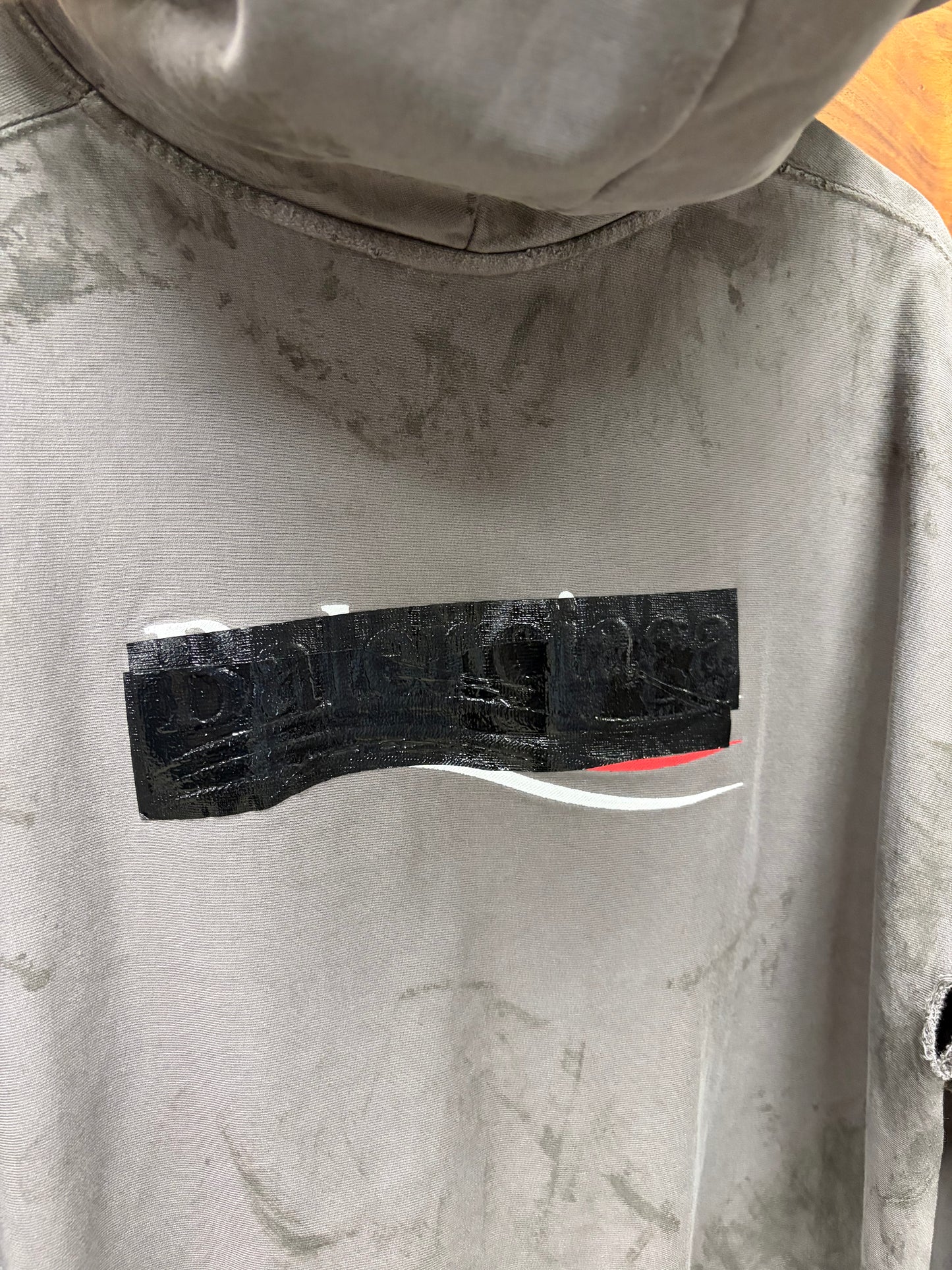 AW2023 Balenciaga Mudshow ‘Gaffer Tape’ Grey Distressed Zip-Up Hoodie