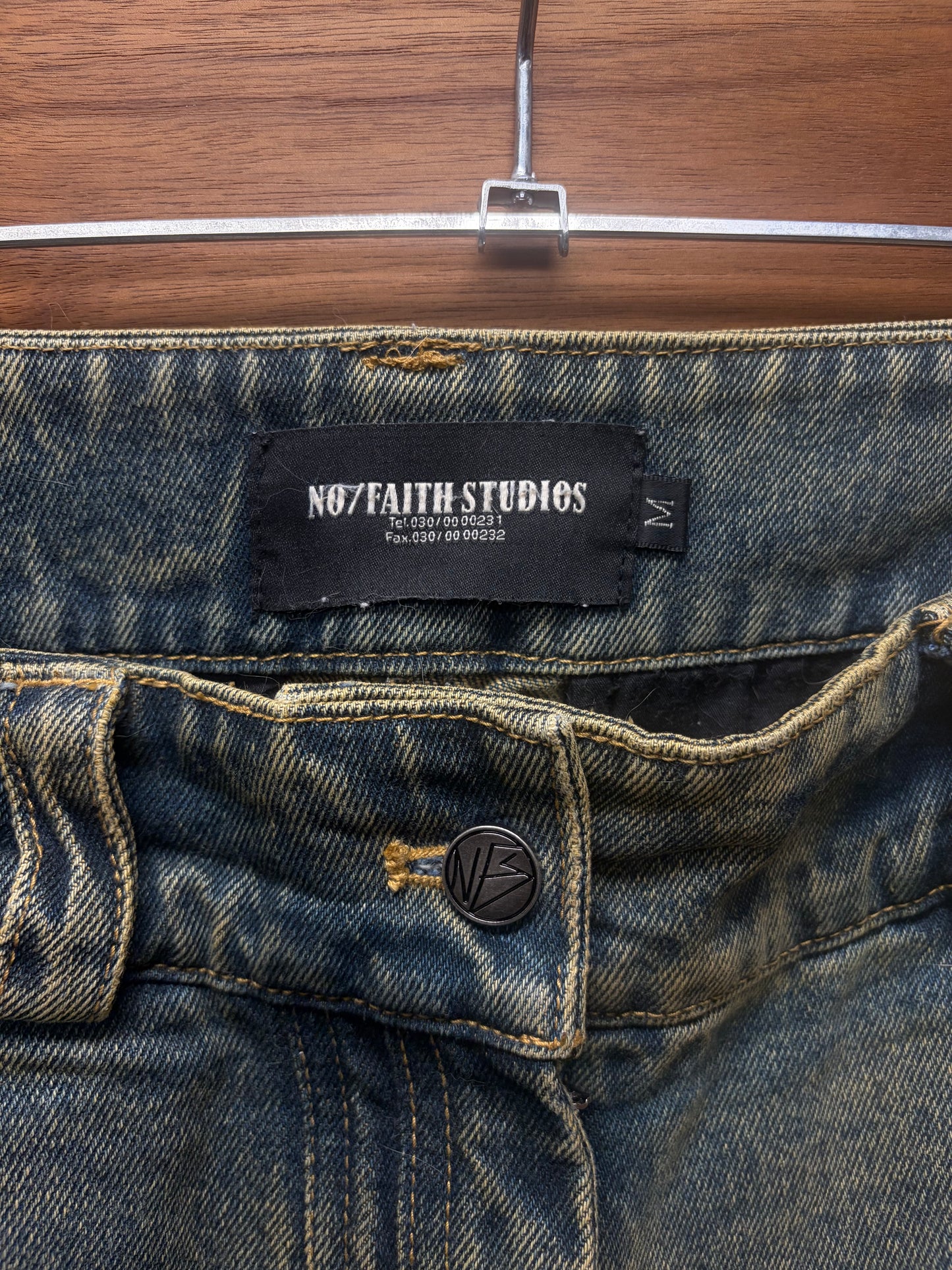 No Faith Studios Mud Washed ‘Wave’ Flared Leg Denim