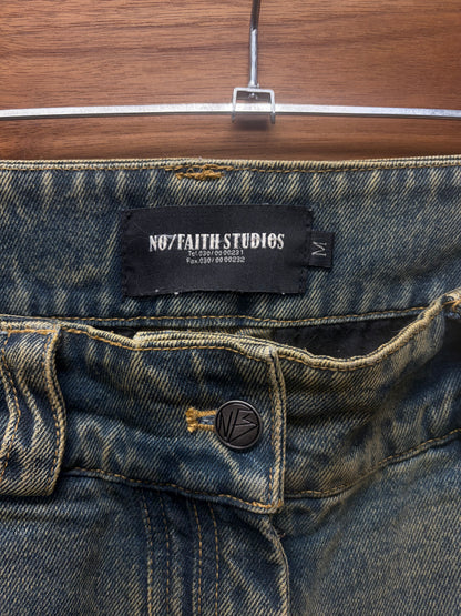 No Faith Studios Mud Washed ‘Wave’ Flared Leg Denim
