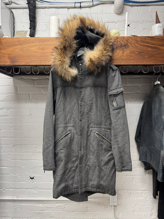 Tornado Mart Fur Hooded Wool MA-1 Pocket Coat