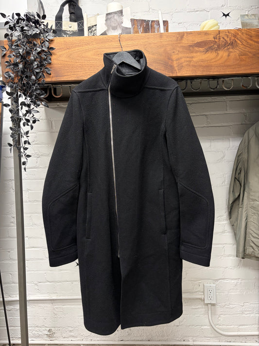 AW2015 Rick Owens ‘Mollino Zip’ Full Length Black Wool Coat