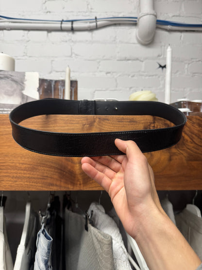 Balenciaga Silver ‘BB Interlock Logo’ Black Leather Belt