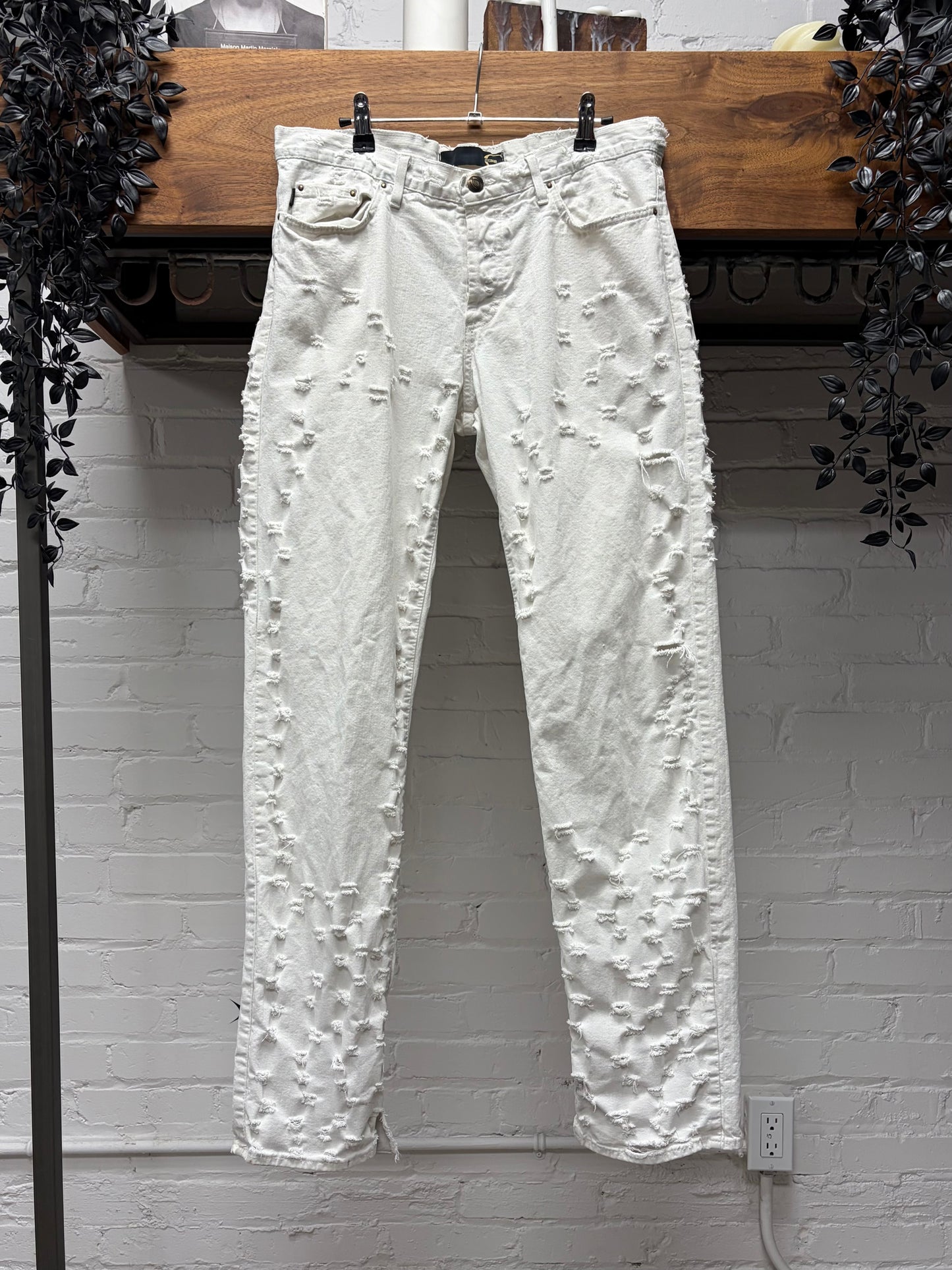 Roberto Cavalli ‘Cut/Slash/Pull’ Inspired White Skinny Jeans