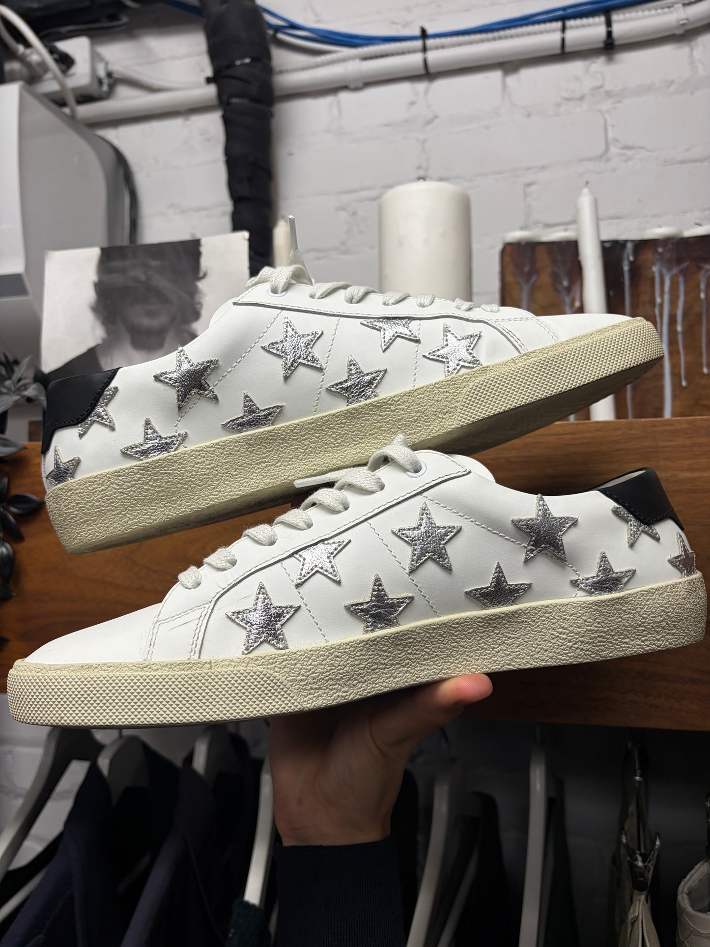Saint Laurent ‘SL/06’ Silver/White Leather Court Low Top Sneakers