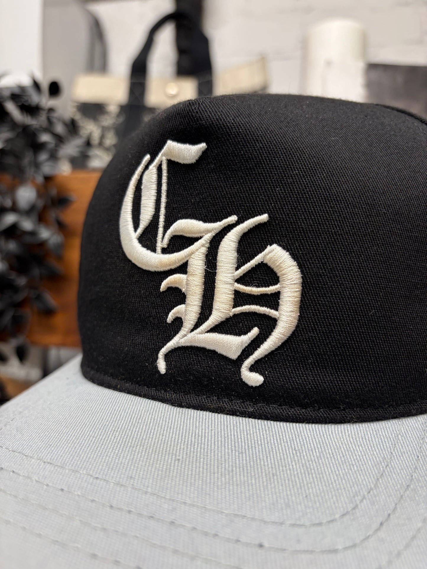 Chrome Hearts ‘CH’ Black/Grey Embroidered Logo Strap-Back Baseball Hat