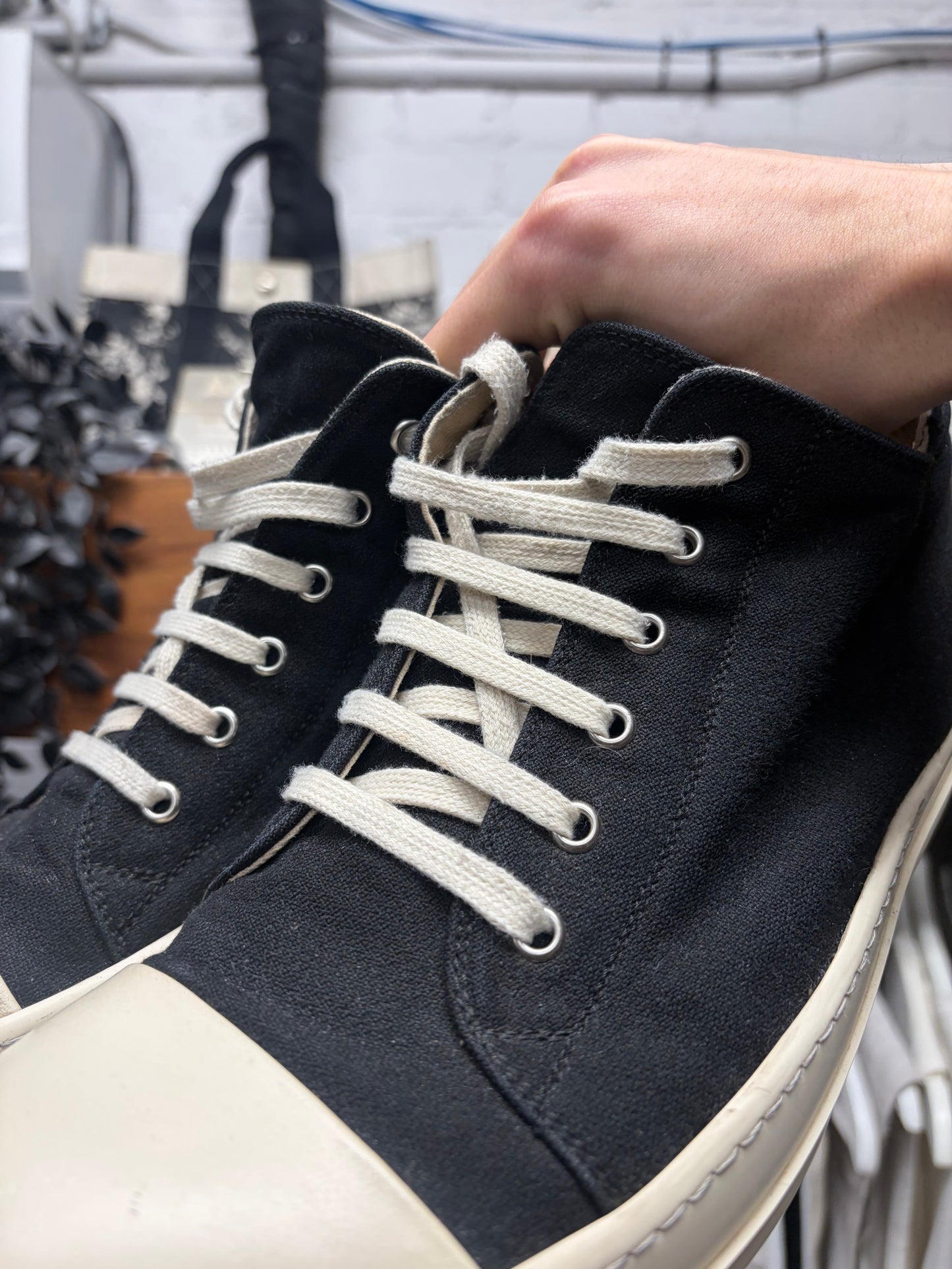 Rick Owens Black Canvas ‘Ramones’ Low Top Sneakers