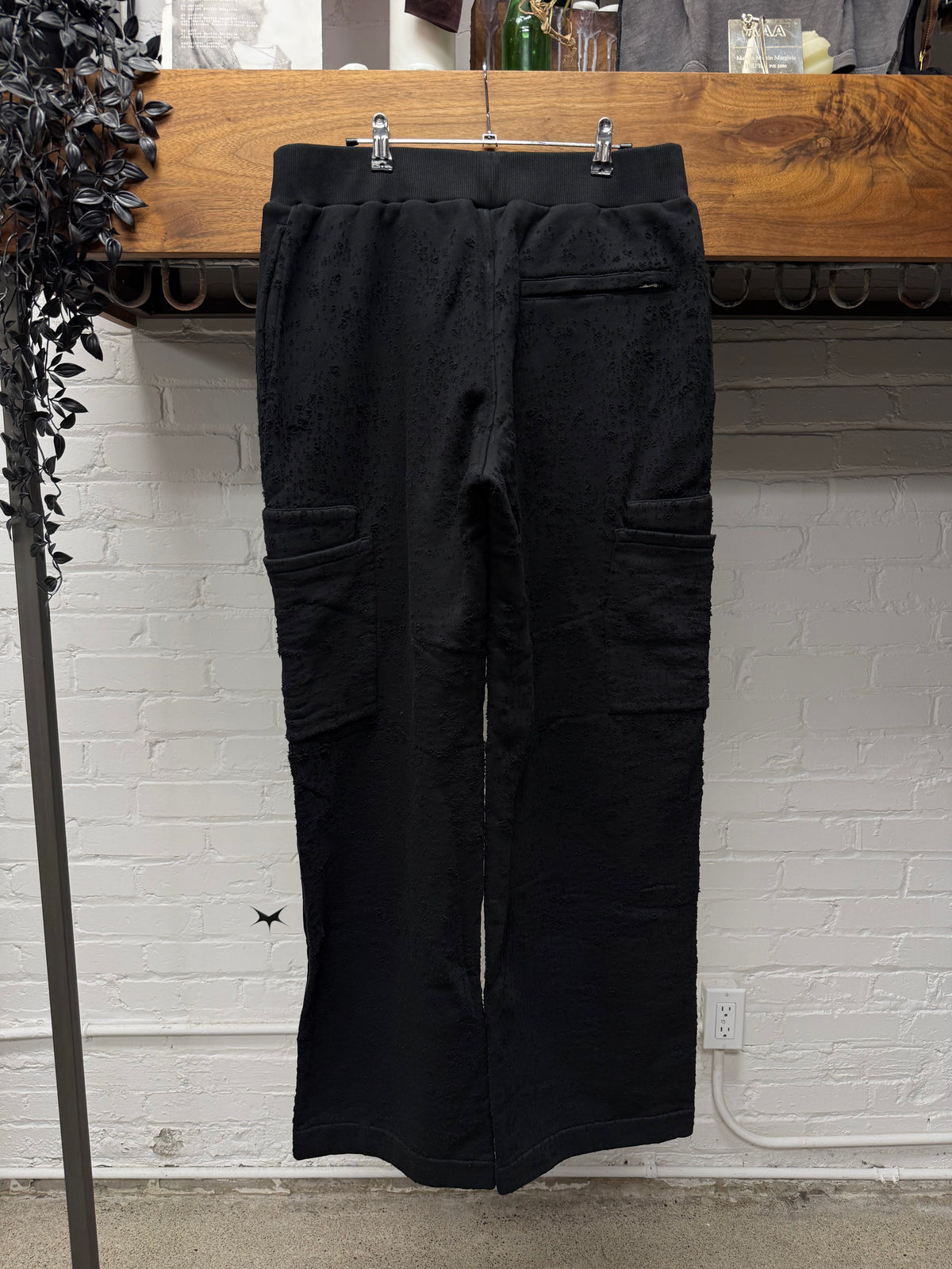 1017 Alyx 9SM ‘Needle Punched’ Black Treated Wide Leg Distressed Cotton Sweatpants