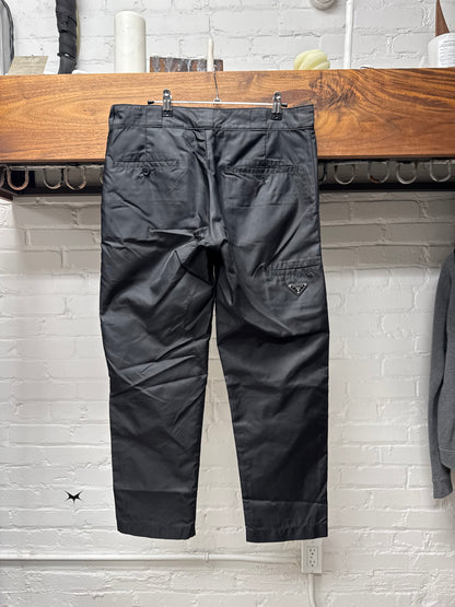 Prada Black Nylon ‘Saffiano Logo’ Straight Cut Pants