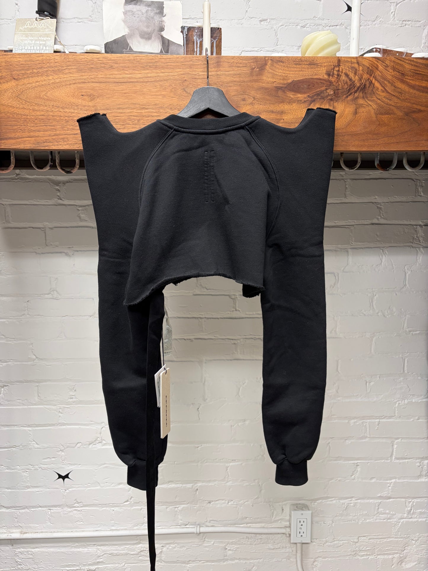 Rick Owens ‘Padoga’ Horned Shoulder Cropped Black Sweatshirt