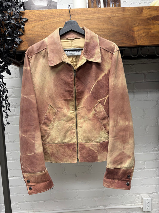 Vintage Dolce & Gabbana Red/Cream Sun Faded Pigskin Leather Jacket