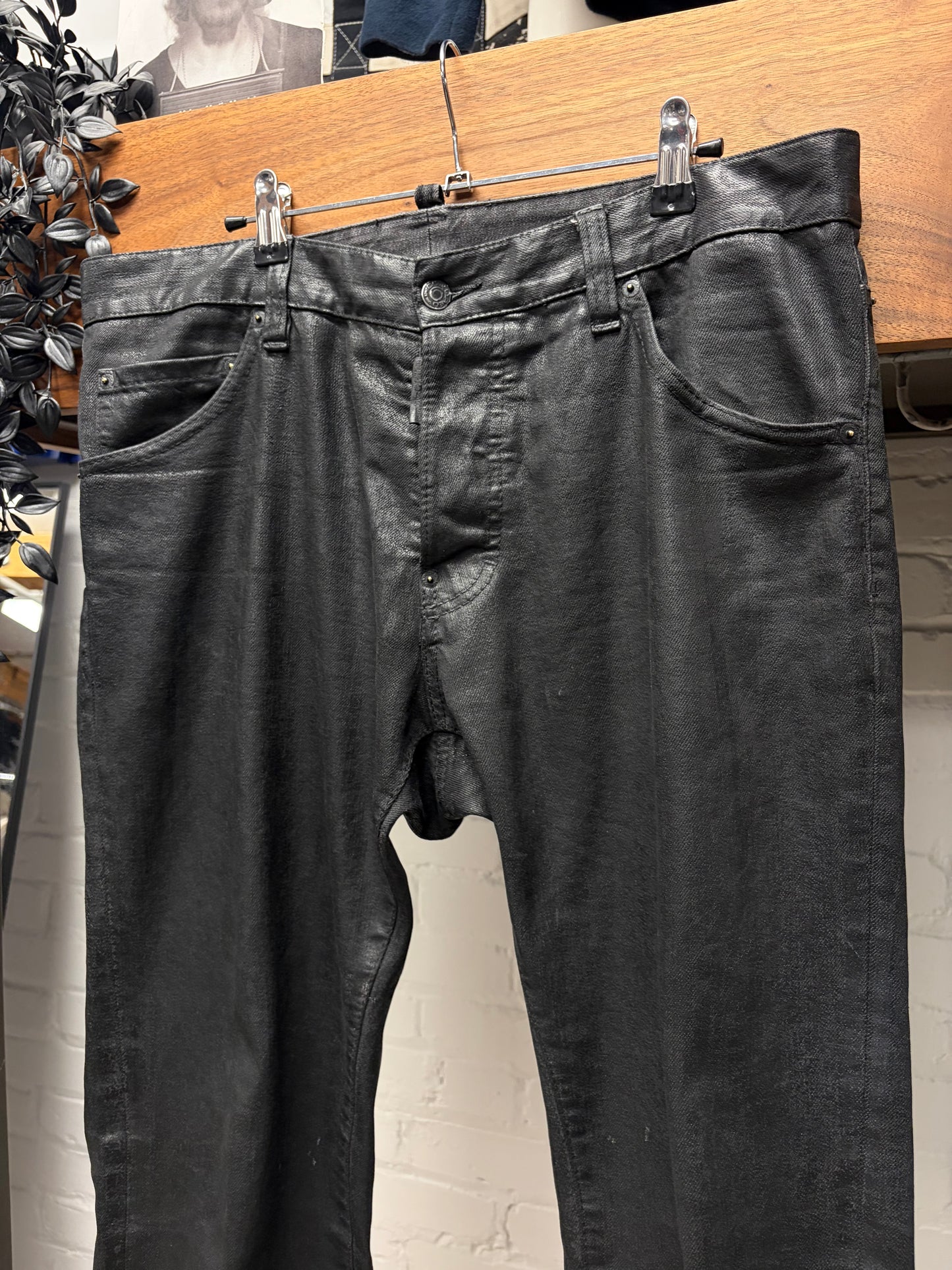 2000s Dsquared2 Studded Waxed Black Skinny Jeans