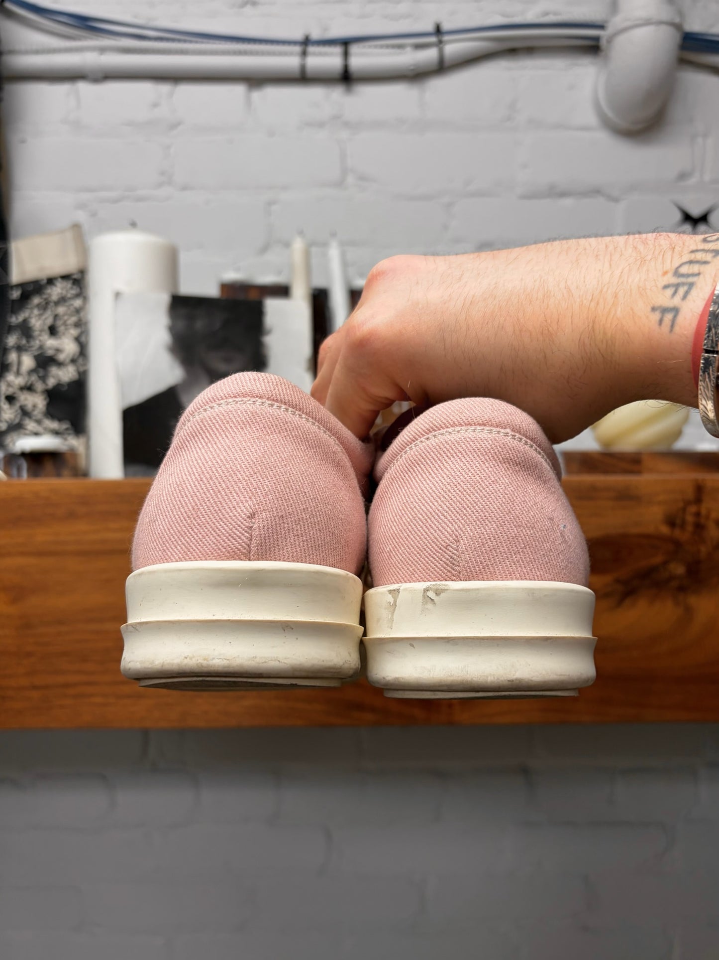 Rick Owens ‘Vans’ Pink/Milk Canvas Low Top Sneakers