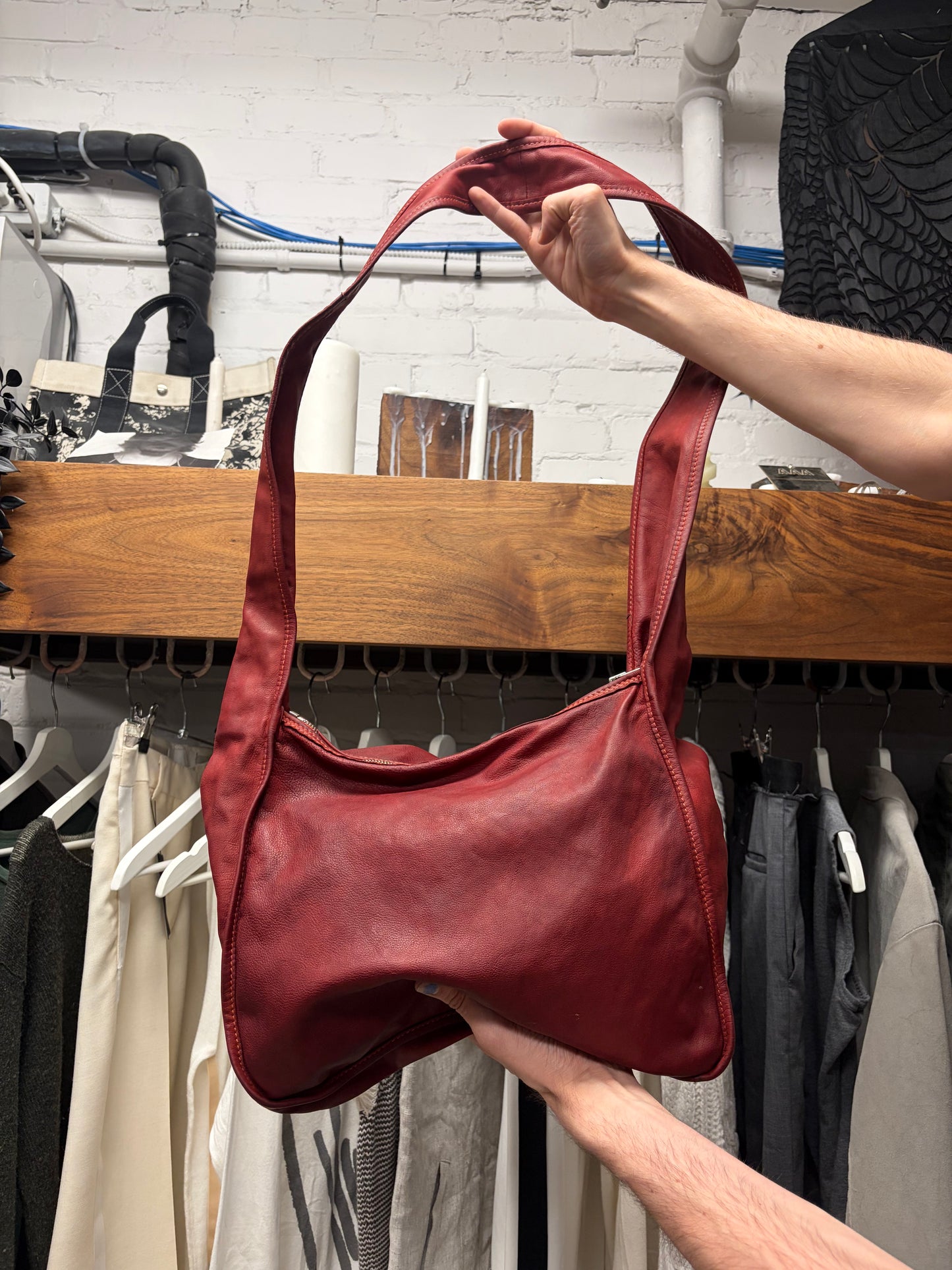 Guidi Custom Order ‘Object Dyed’ Oxblood Red Horse Leather Crossbody Sling Bag