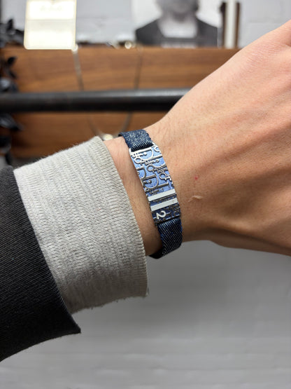 2000s Dior Blue ‘Trotter Monogram’ Silver Bracelet