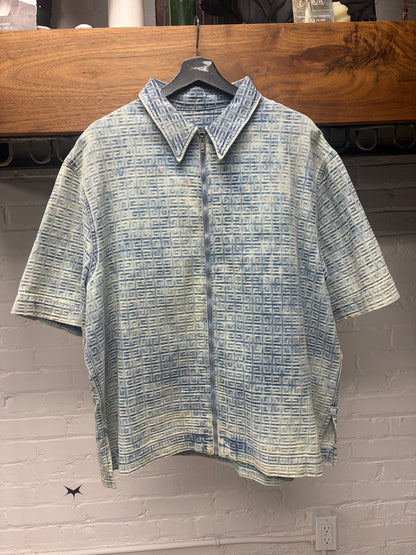 Givenchy ‘4G Logo’ Denim Jacquard Logo Denim Zip-Up Shirt