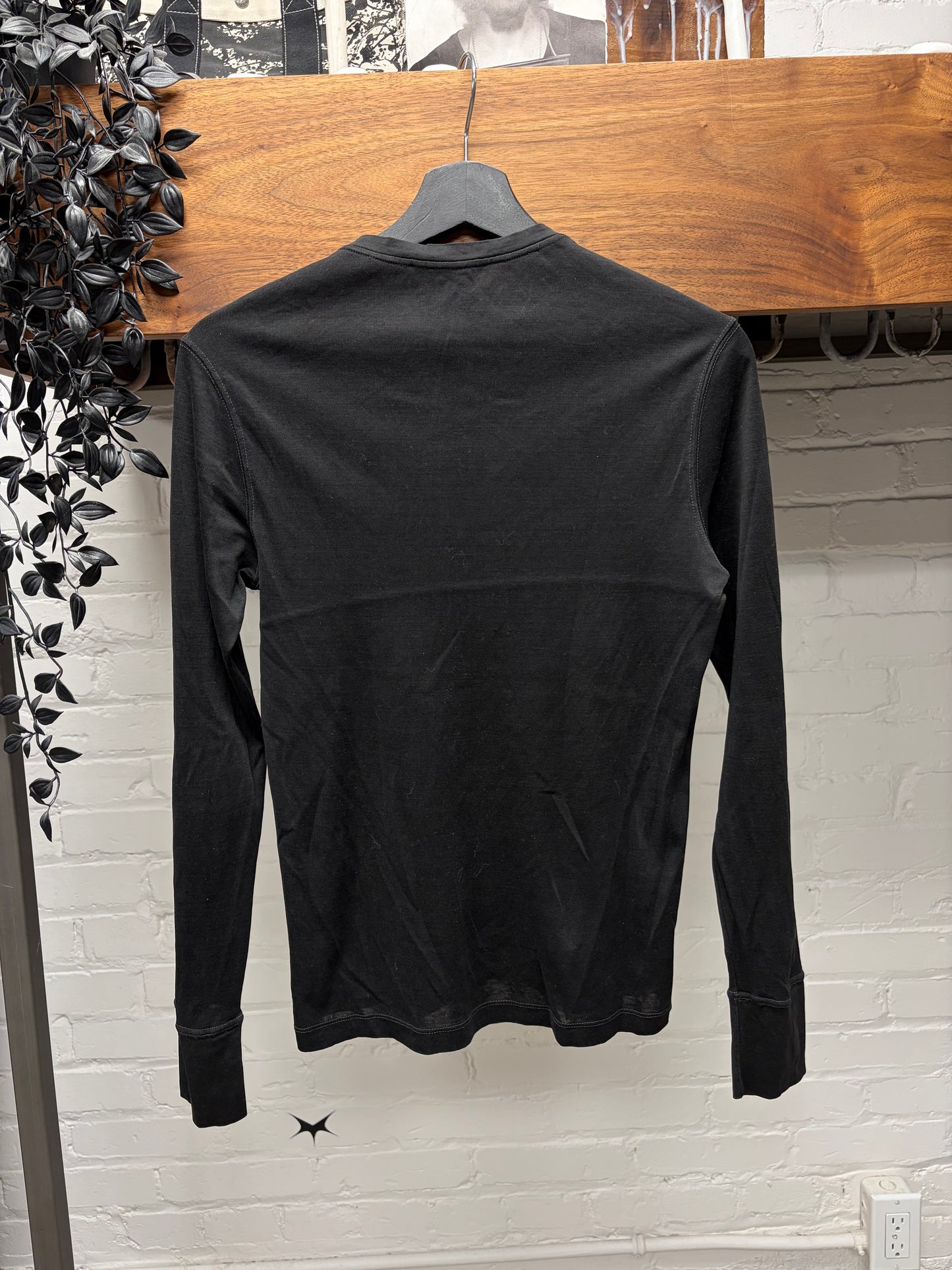 2000s Gucci Striped Collar ‘Henley’ Black Long Sleeve Shirt