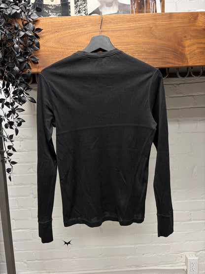 2000s Gucci Striped Collar ‘Henley’ Black Long Sleeve Shirt