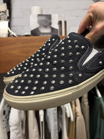 Saint Laurent Studded Black Canvas Slip-On Sneakers