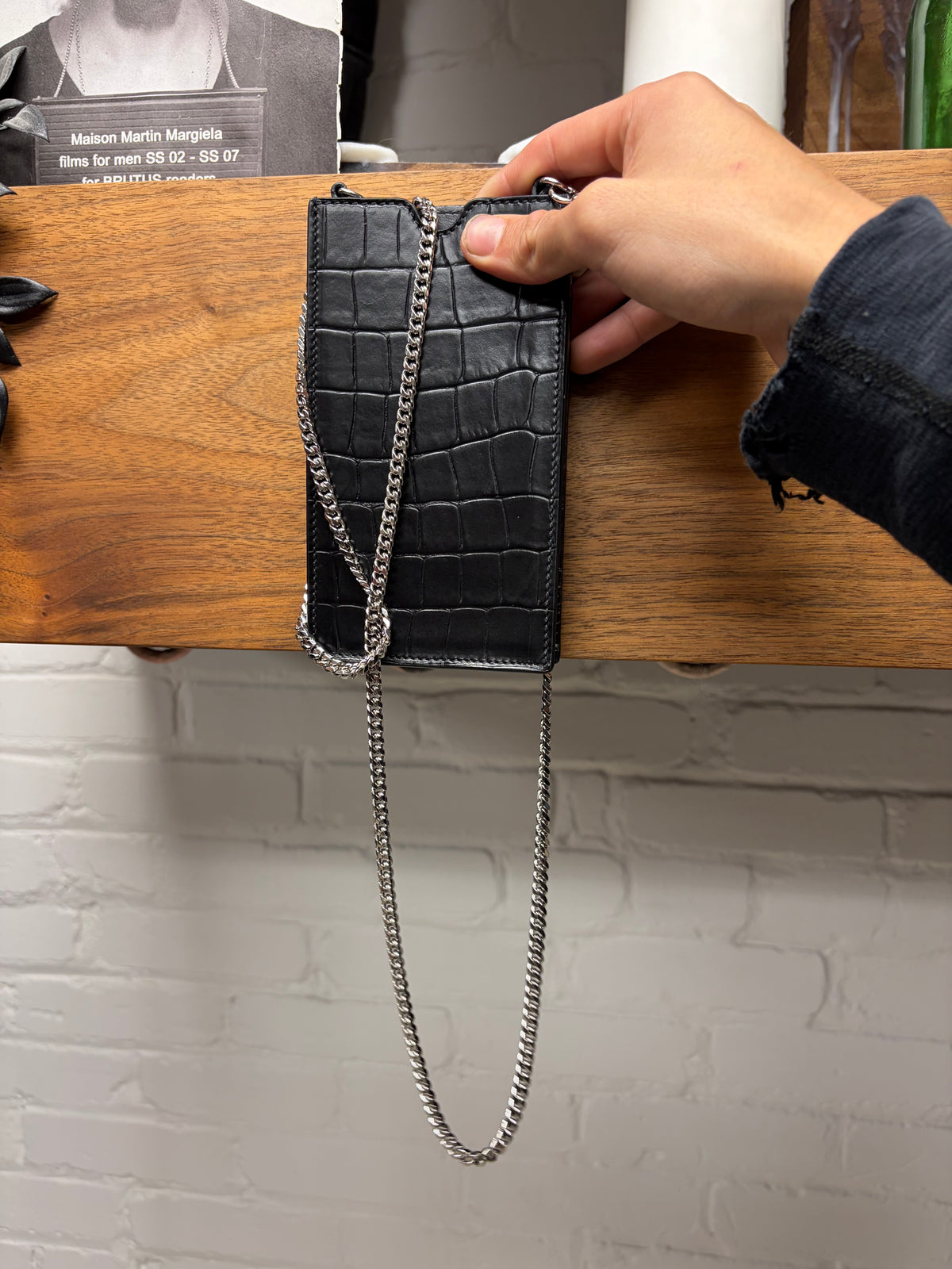 Alexander McQueen Croc Print Black Leather Phone/Cardholder