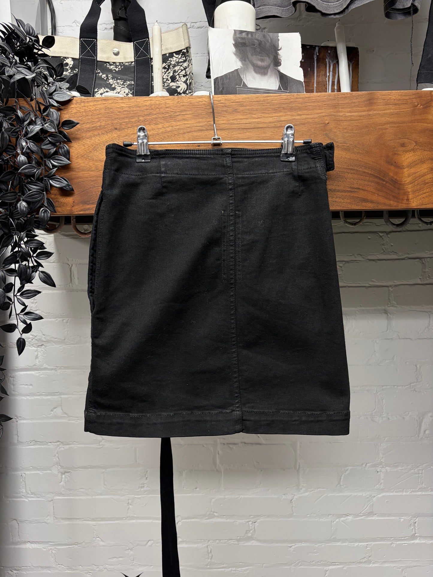 Rick Owens Double Layered ‘Aircut’ Waxed Black Denim Skirt