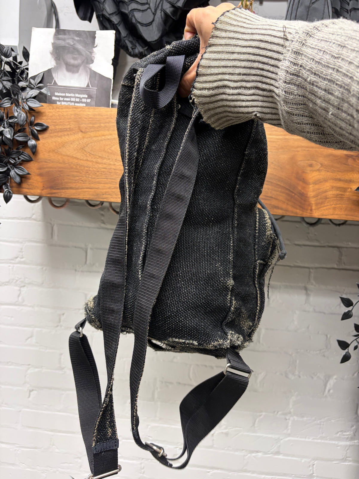 Vintage Jean Paul Gaultier ‘Paint Cracked’ J.P.G. Logo Faded Black Denim Backpack