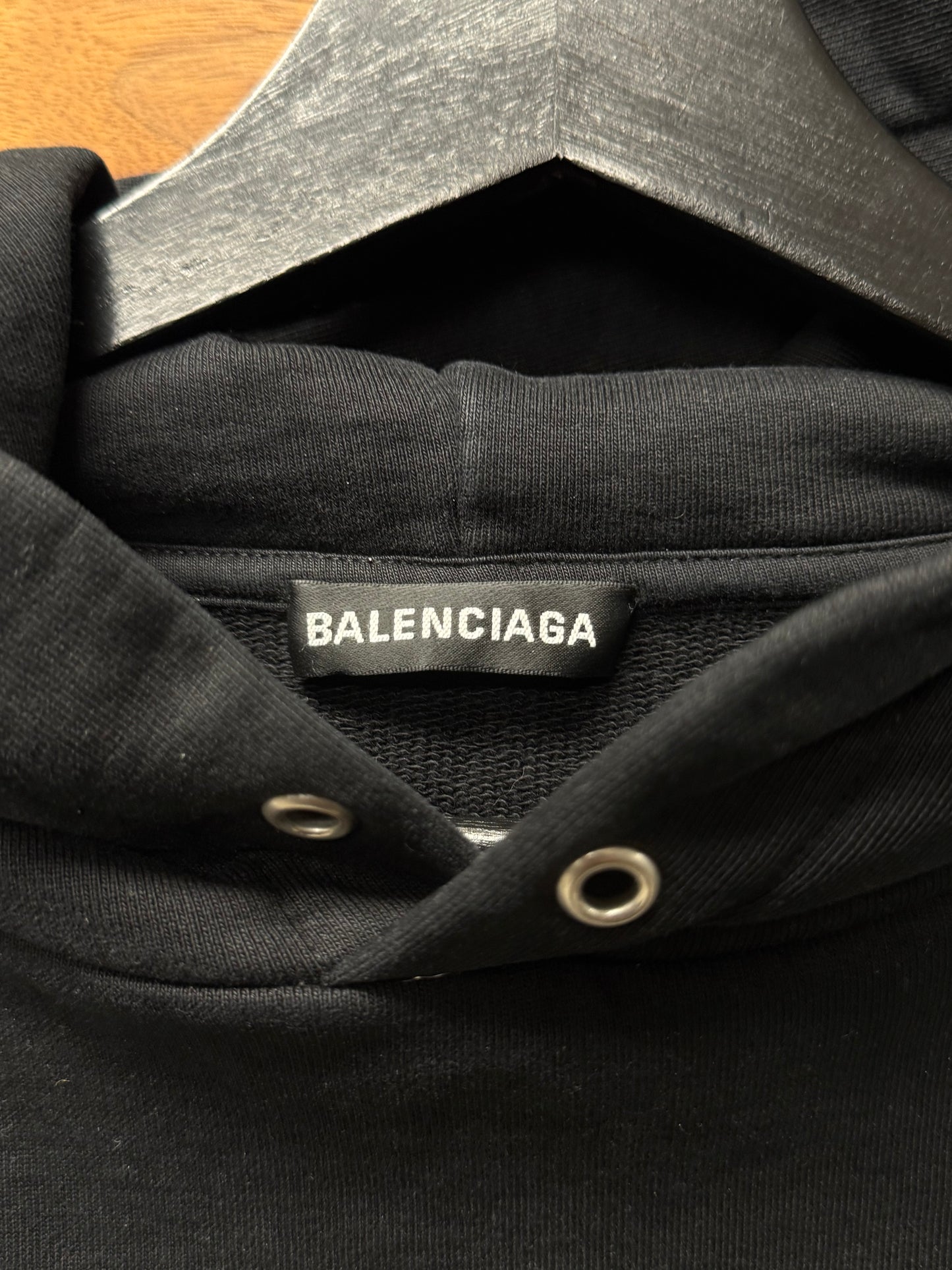 2019 Balenciaga ‘Simple Logo’ Black/White Terry Cotton Pullover Hoodie