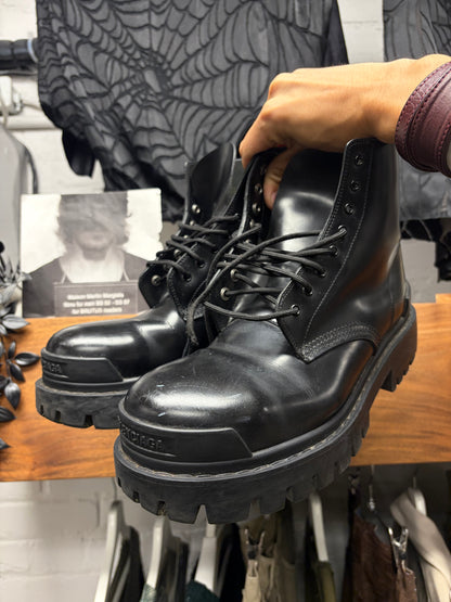Balenciaga ‘Strike’ Black Patent Leather Combat Boots