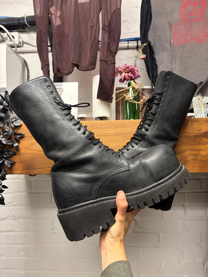 AW2024 Balenciaga ‘Runway Stomper’ Black Leather Lace Up Extra High Cut Boots