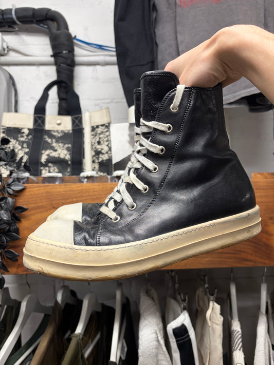 Rick Owens Mainline Horse Leather ‘Ramones’ Black High Top Sneakers