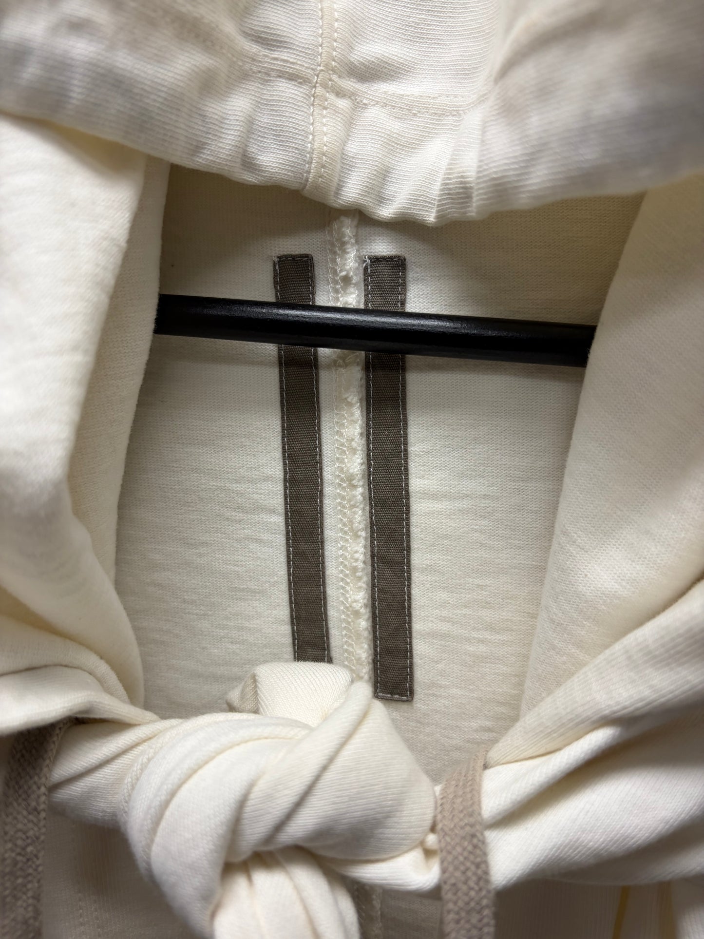Rick Owens ‘Druid’ Tie-Up Milk White Cotton Pullover Hoodie