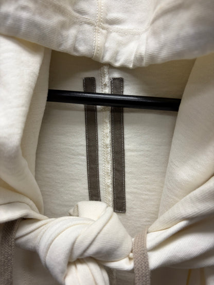 Rick Owens ‘Druid’ Tie-Up Milk White Cotton Pullover Hoodie