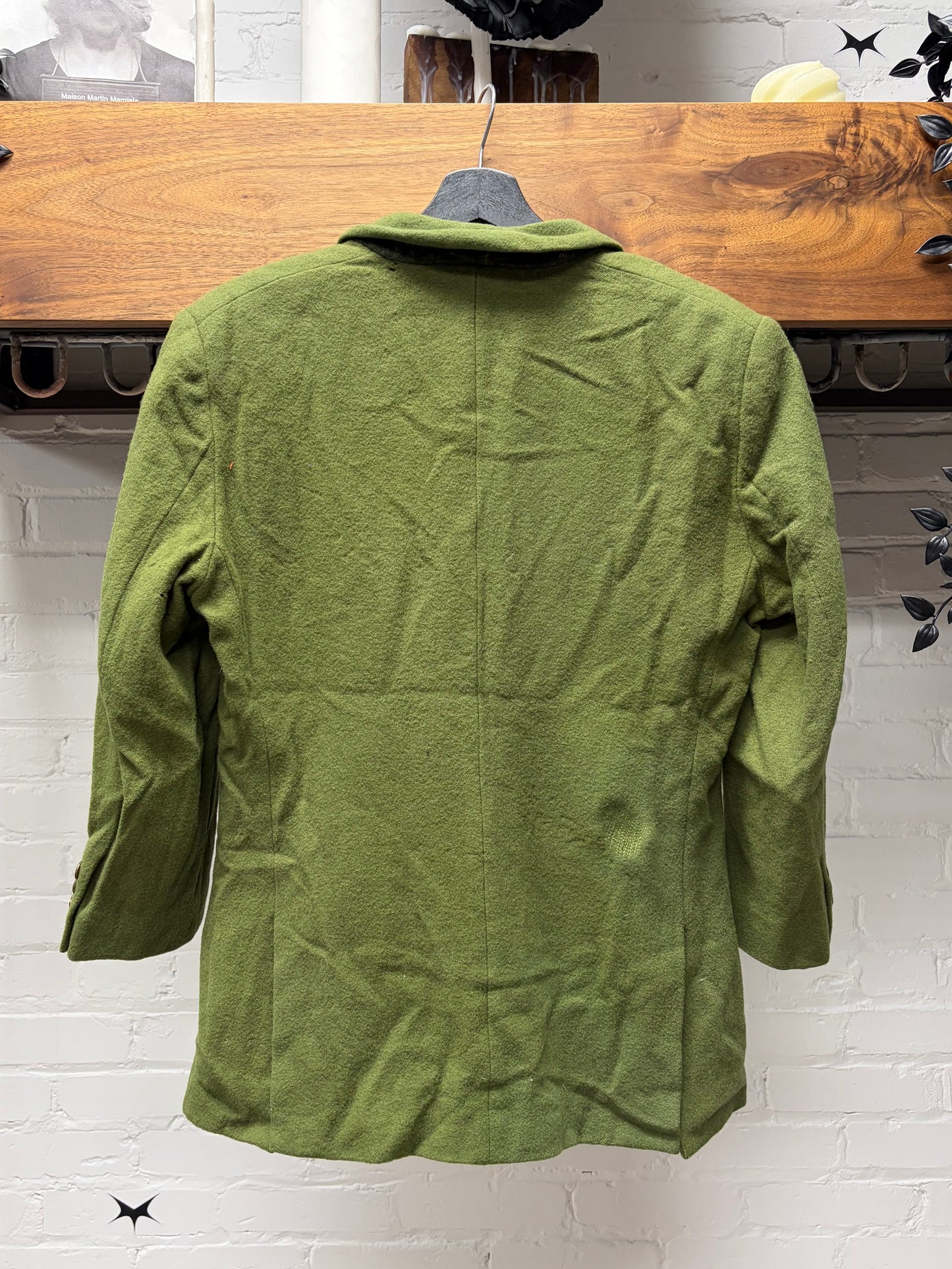 Vintage 1980s Helmut Lang Green Single Breasted Cropped Wool Blazer
