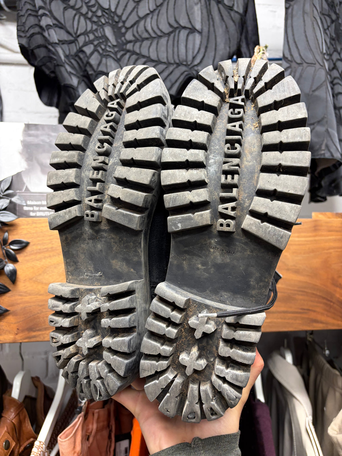 Balenciaga ‘Strike’ Distressed Black Canvas Combat Boots