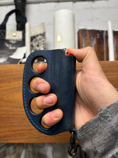 Blackmeans Dark Blue Leather ‘Knuckle Duster’ Lighter Case