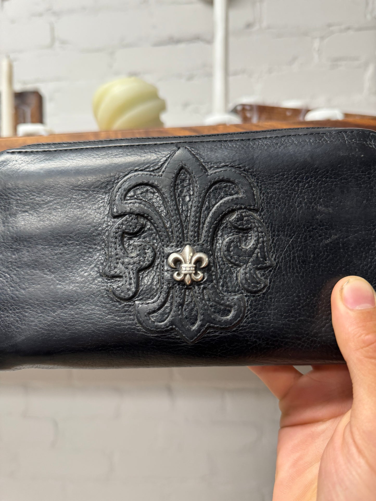 Chrome Hearts ‘Fleur De Lis’ Dagger Zip Black Calfskin Leather Long Wallet