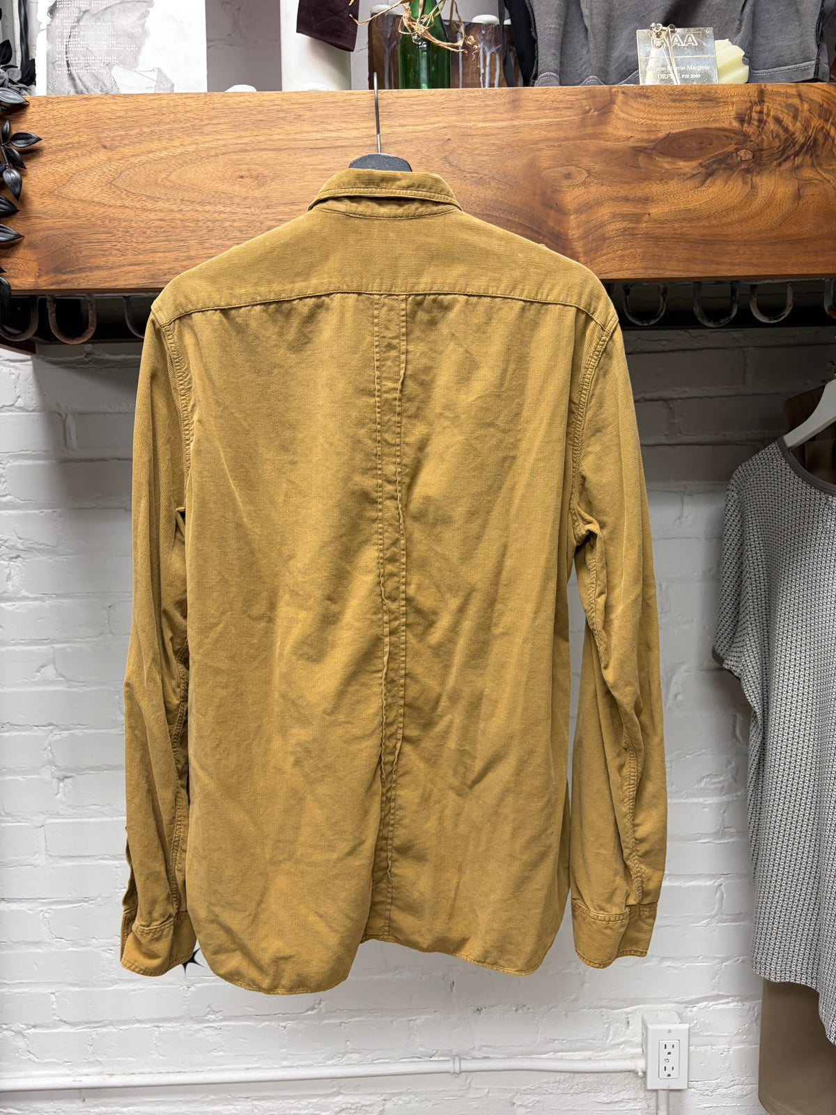 Burberry Caramel Brown Corduroy Button Up Shirt with Shoulder Epaulettes