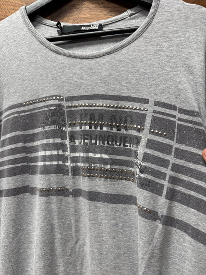 Moschino ‘I’m No Delinquent’ Studded Grey Long Sleeve Shirt