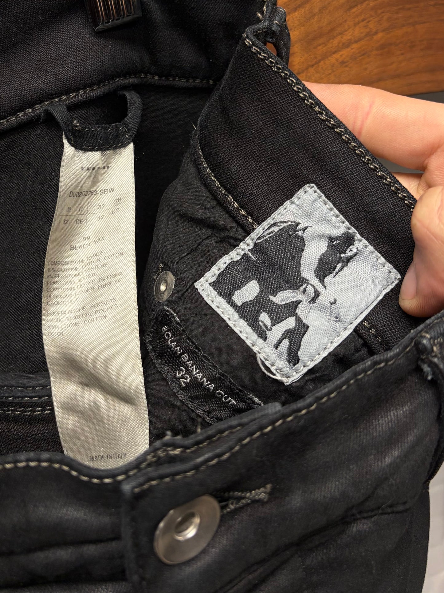 Rick Owens ‘Bolans Banana Cut’ Waxed Black Flared Leg Denim