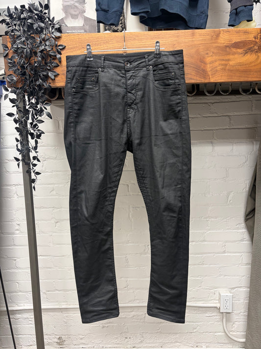 Rick Owens Waxed Black ‘Detroit Cut’ Skinny Jeans