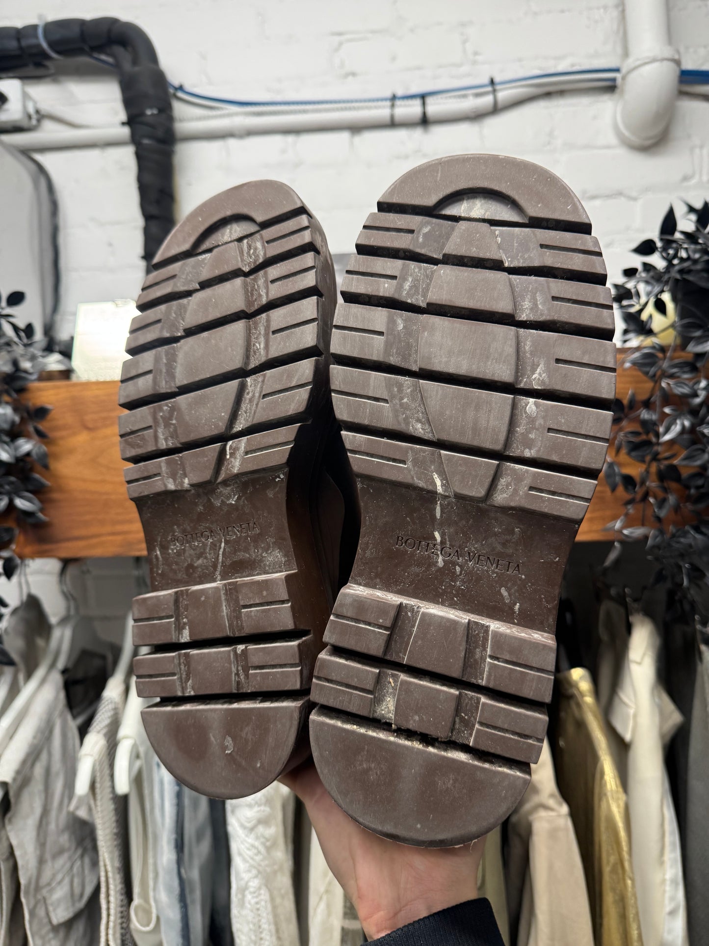 Bottega Veneta Brown/Black ‘Tire’ Leather Platform Sole Boots