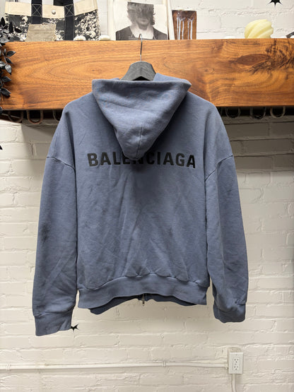 AW2025 Balenciaga ‘Painter’ Washed Blue Zip-Up Hoodie