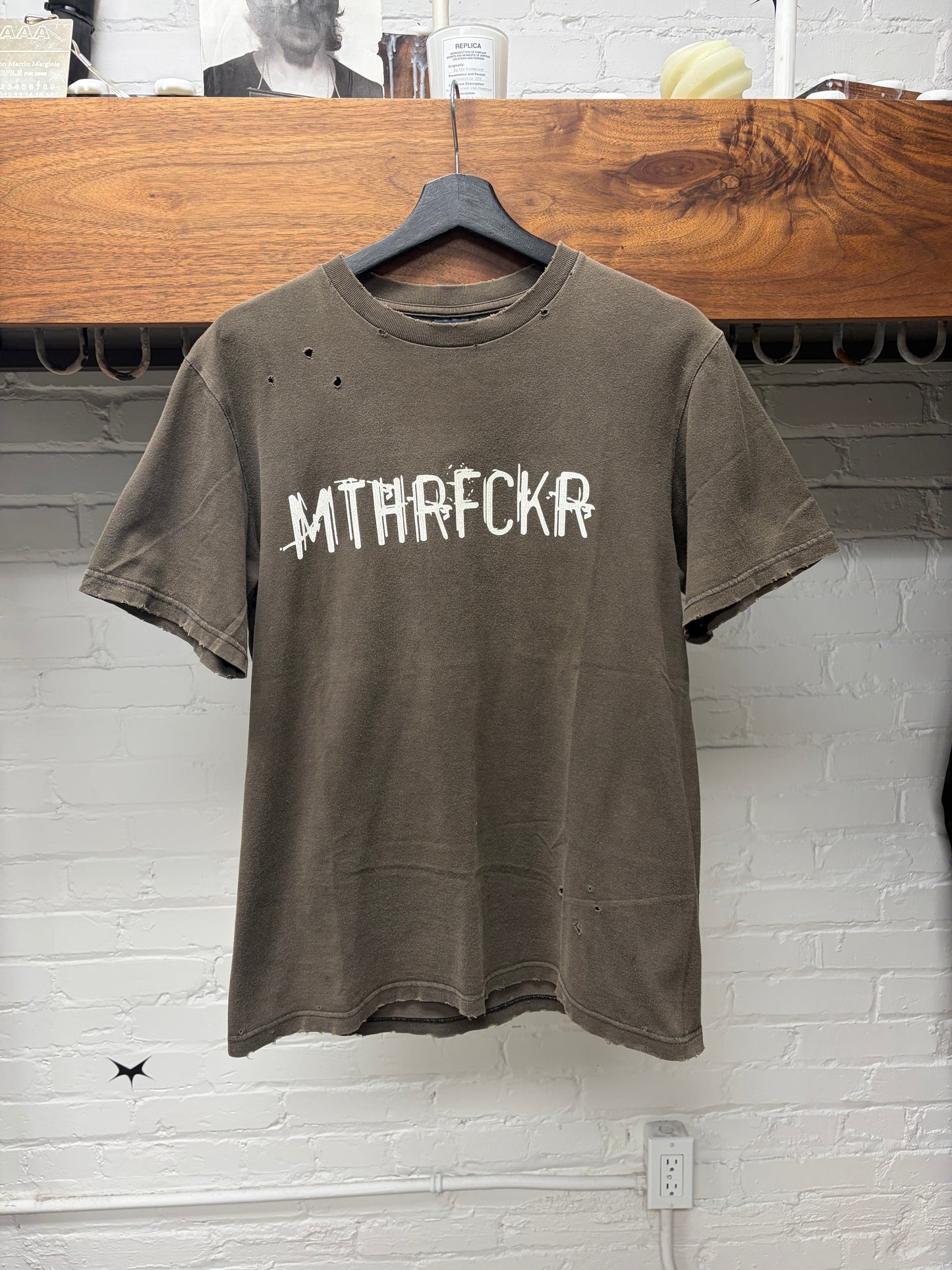SS2004 Number (N)ine ‘Motherfucker’ Distressed Brown T-Shirt
