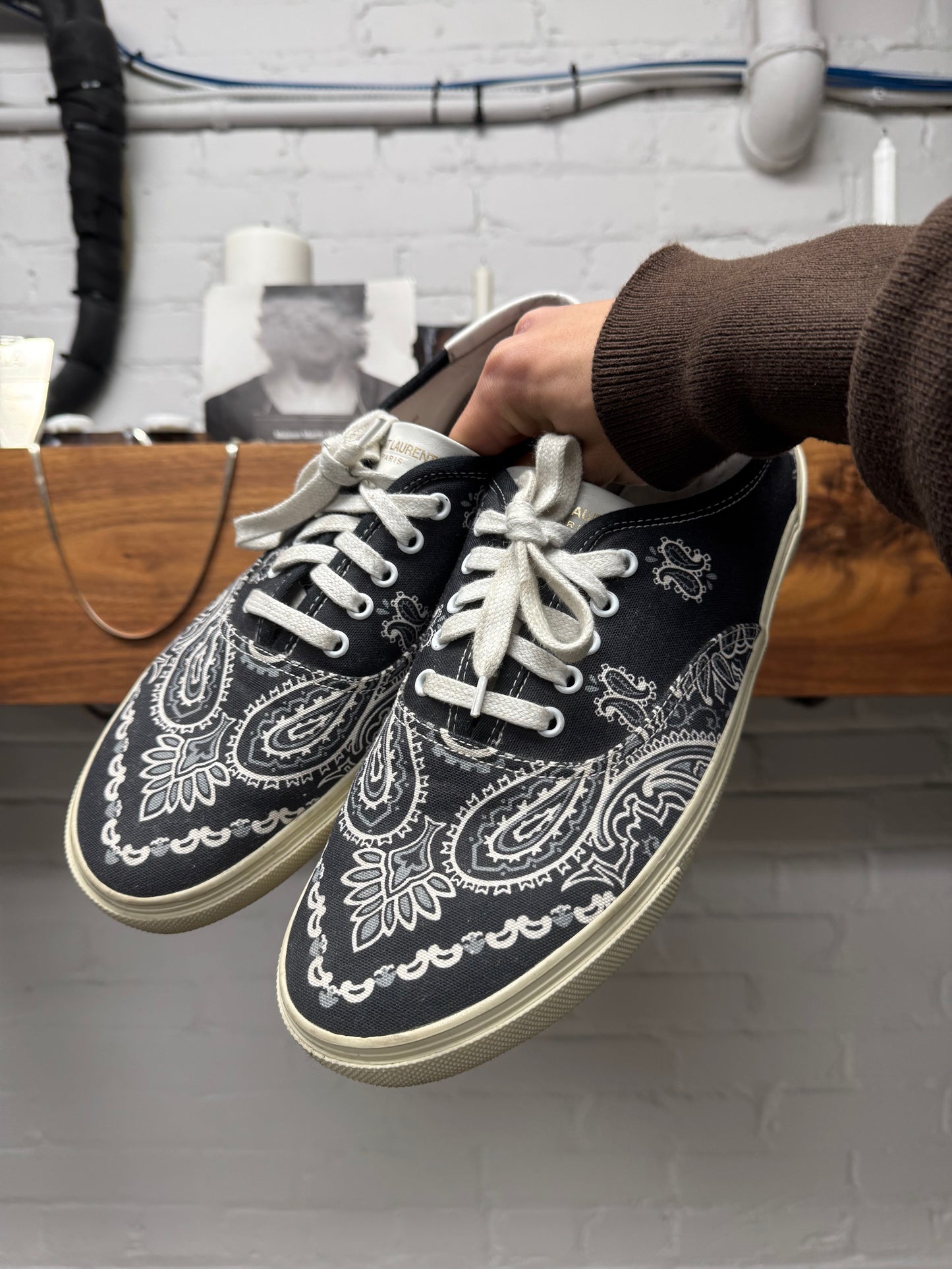 Saint Laurent ‘Skate’ Blue Paisley Low Top Sneakers