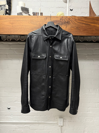 SS2021 Rick Owens ‘Phlegethon’ Black Leather Shoulder-Strap Workers Jacket
