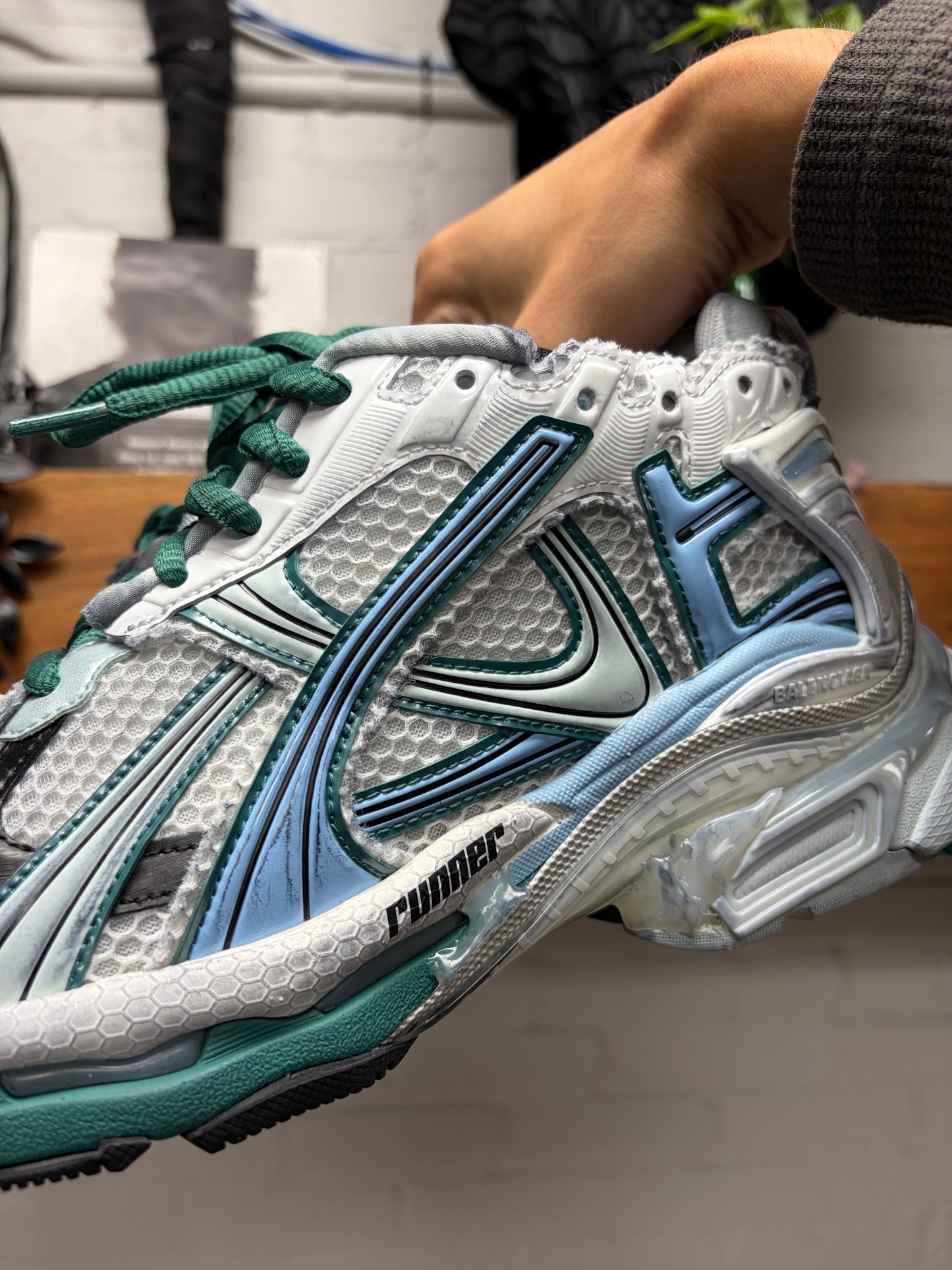 Balenciaga ‘Runner’ White/Teal Blue Low Top Sneakers