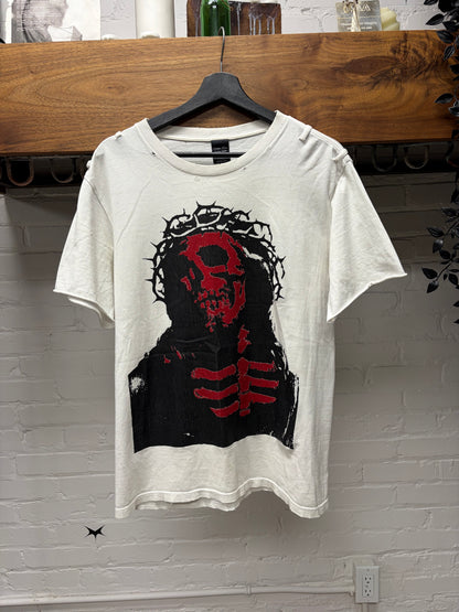 SS2006 Number (N)ine ‘Welcome to the Shadows’ Skull Jesus Distressed White Graphic T-Shirt
